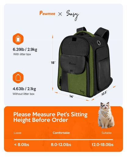 Pawmee x Sensej Cat Carrier Backpack with Litter Box Stowable
